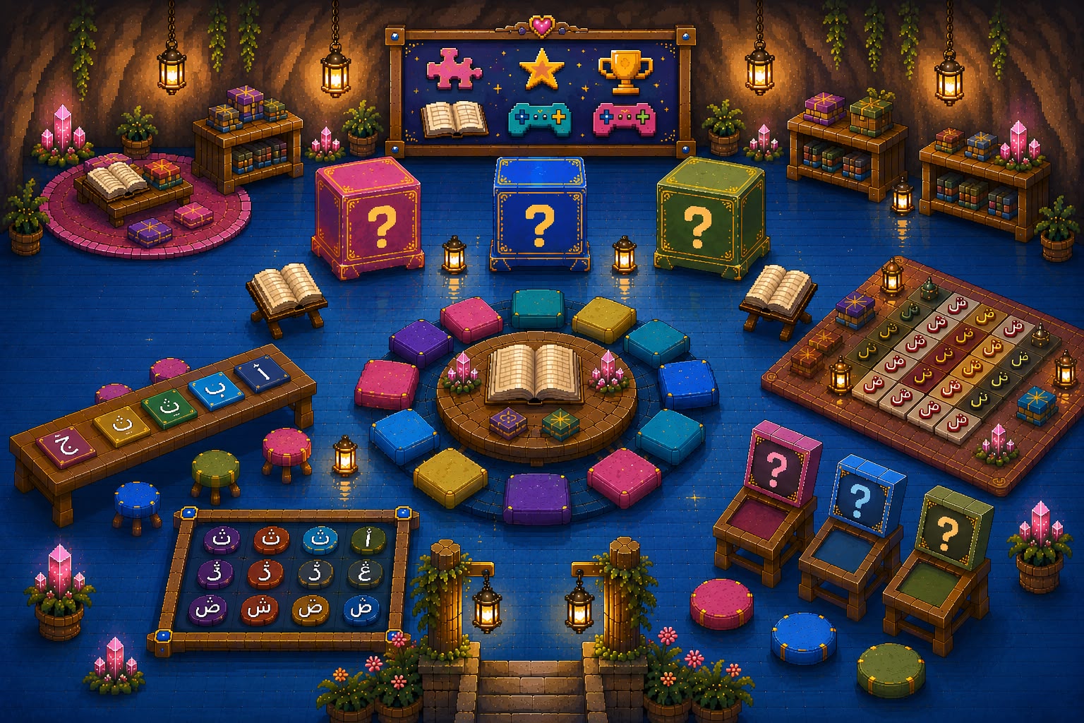 Illustration de la chambre des jeux dans l’univers de La Caverne raHma.